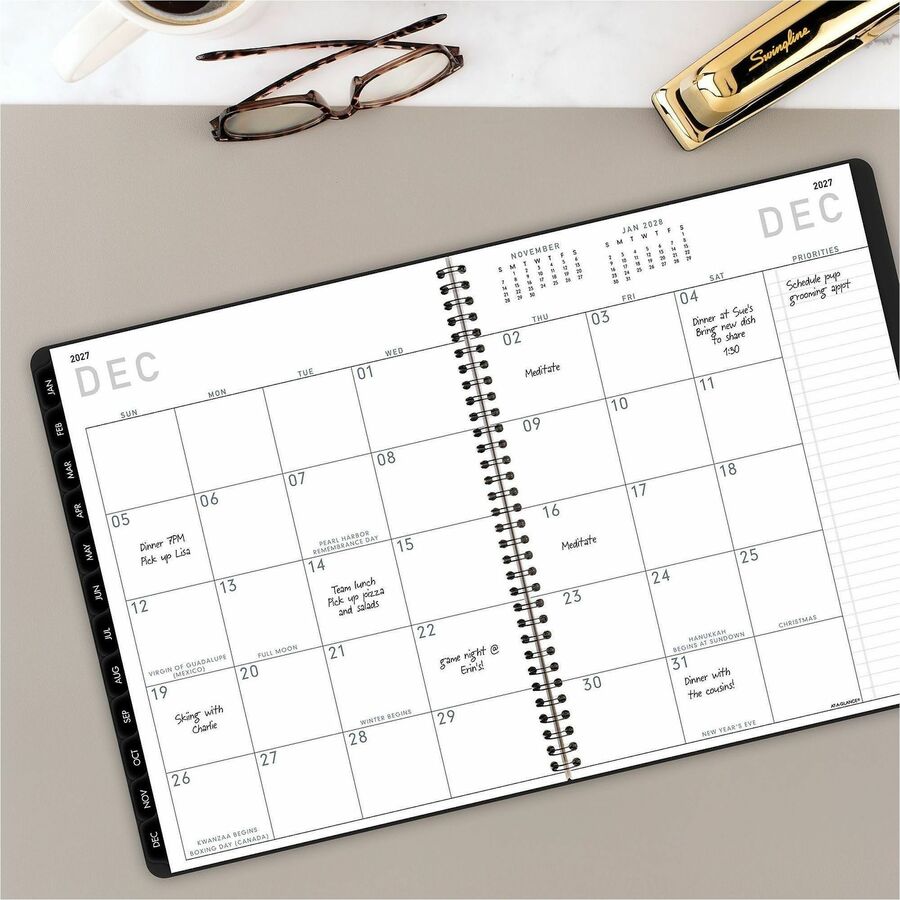 At-A-Glance Contemporary Lite Planner, Large, Weekly/Monthly, January 2026–December 2026, 8:00 AM–5:30 PM, 8 1/4" x 11", Wire Bound, Black/Gold Cover, 1 Each