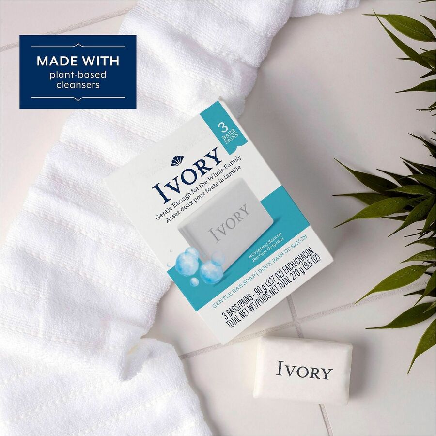 Ivory Bar Soap - Ivory-clean Scent - 3.10 oz - Dirt Remover, Oil Remover - Skin - White - Non-clog - 3 / Pack