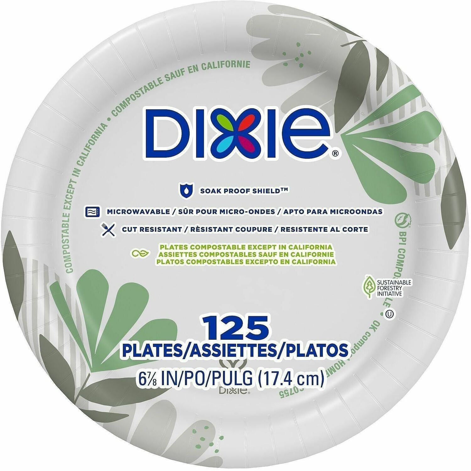 Dixie Pathways 7" Medium-weight Paper Plates by GP Pro - 6.9" Diameter - White - Paper Body - 125 / Pack