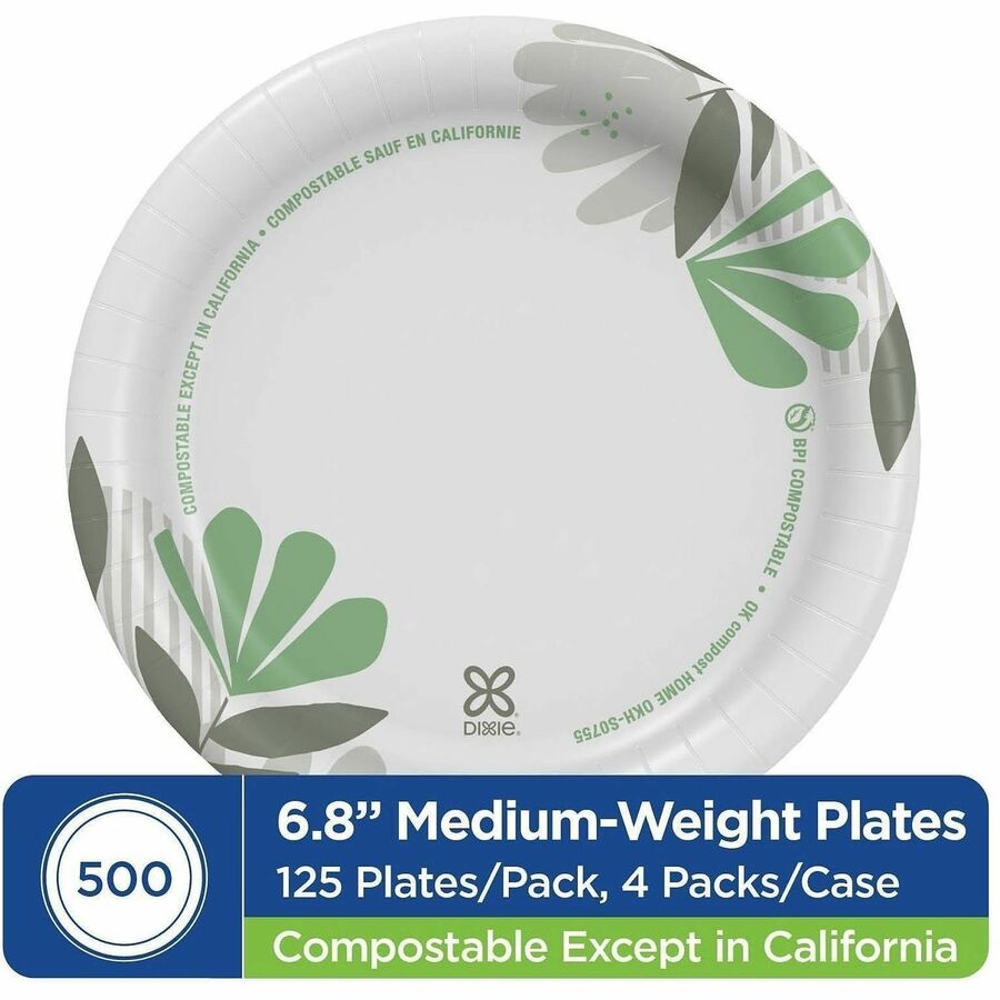 Dixie Pathways 7" Medium-weight Paper Plates by GP Pro - 6.9" Diameter - White - Paper Body - 125 / Pack