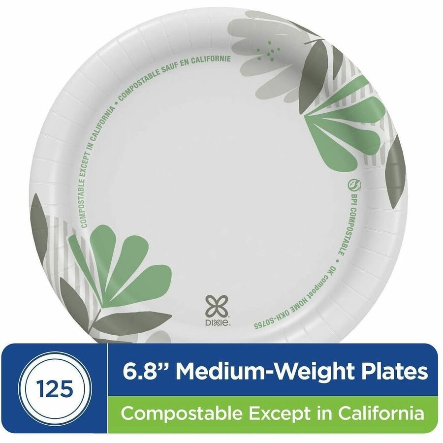 Dixie Pathways 7" Medium-weight Paper Plates by GP Pro - 6.9" Diameter - White - Paper Body - 125 / Pack