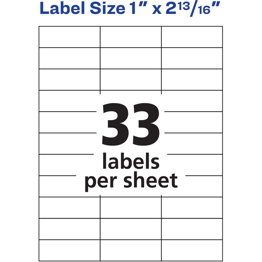 Avery&reg; Address Label - 3 2/5" Height x 9" Width x 11 1/5" Length - Permanent Adhesive - Rectangle - Matte White - Paper - 33 / Sheet - 500 Total Sheets - 16500 Total Label(s) - 1 Carton