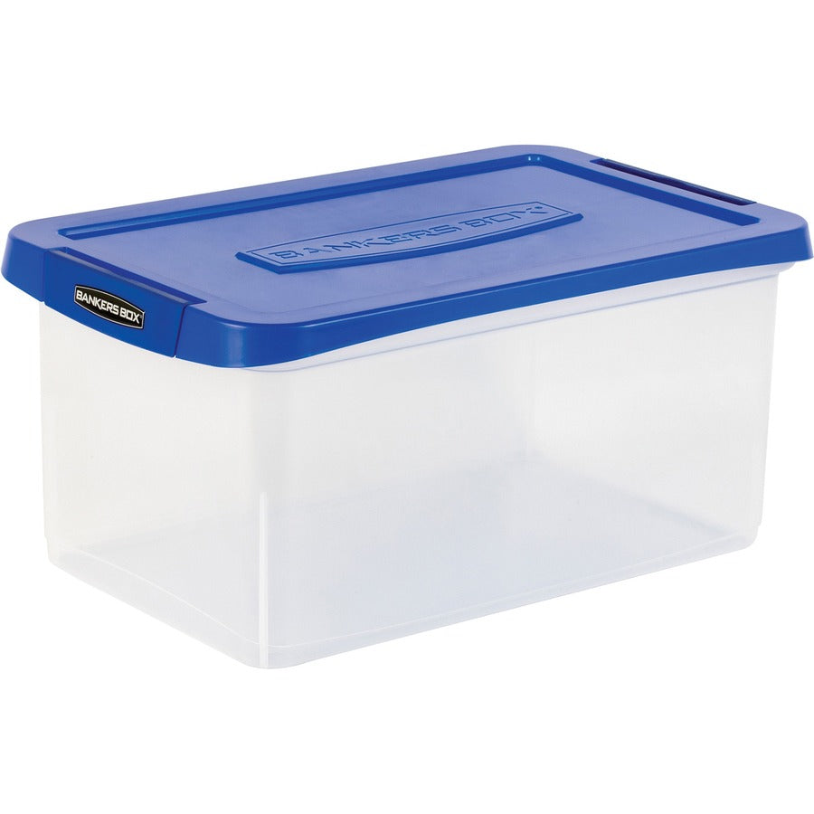 External Dimensions: 14.2" Width x 22.4" Depth x 10.6" Height - Media Size Supported: Letter 8.50" x 11" - Lid Lock Closure - Heavy Duty - Stackable - Plastic, Polypropylene - Clear, Blue - For File, Document, Storage - 1 Each - TAA Compliant
