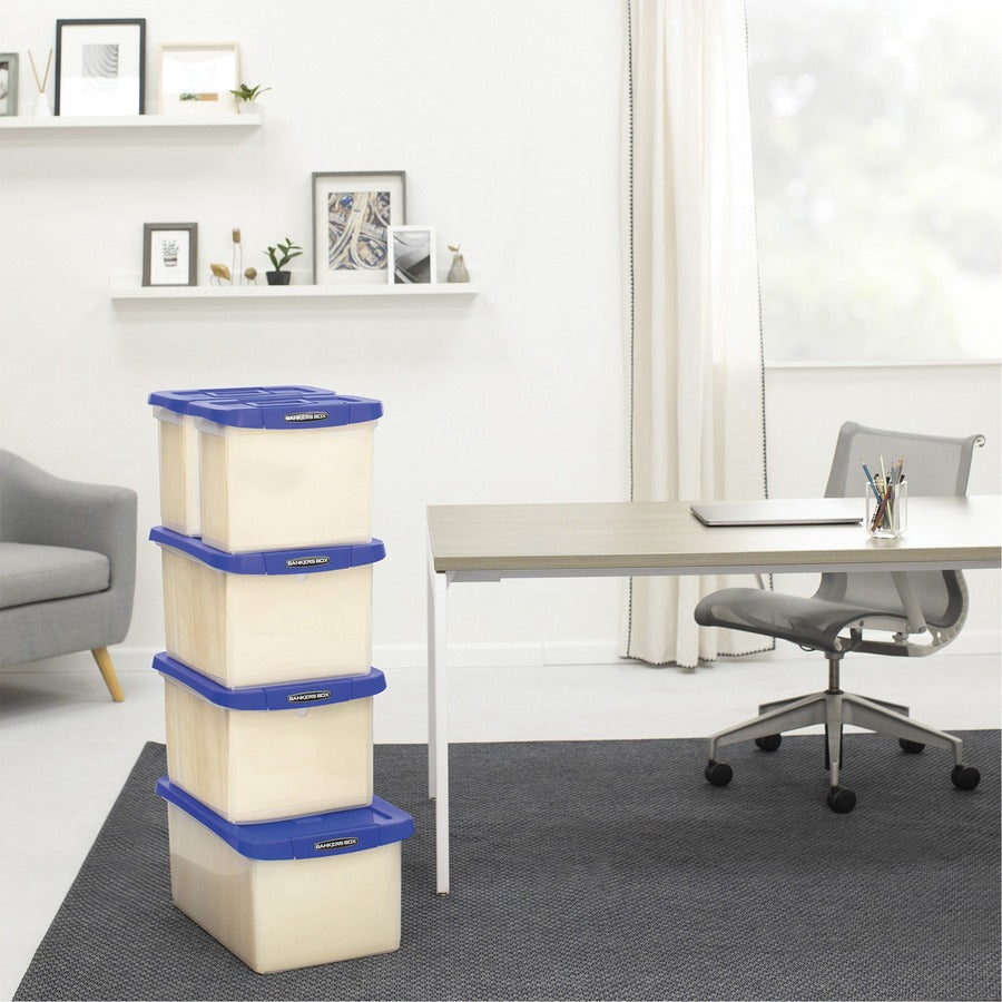 External Dimensions: 14.2" Width x 22.4" Depth x 10.6" Height - Media Size Supported: Letter 8.50" x 11" - Lid Lock Closure - Heavy Duty - Stackable - Plastic, Polypropylene - Clear, Blue - For File, Document, Storage - 1 Each - TAA Compliant