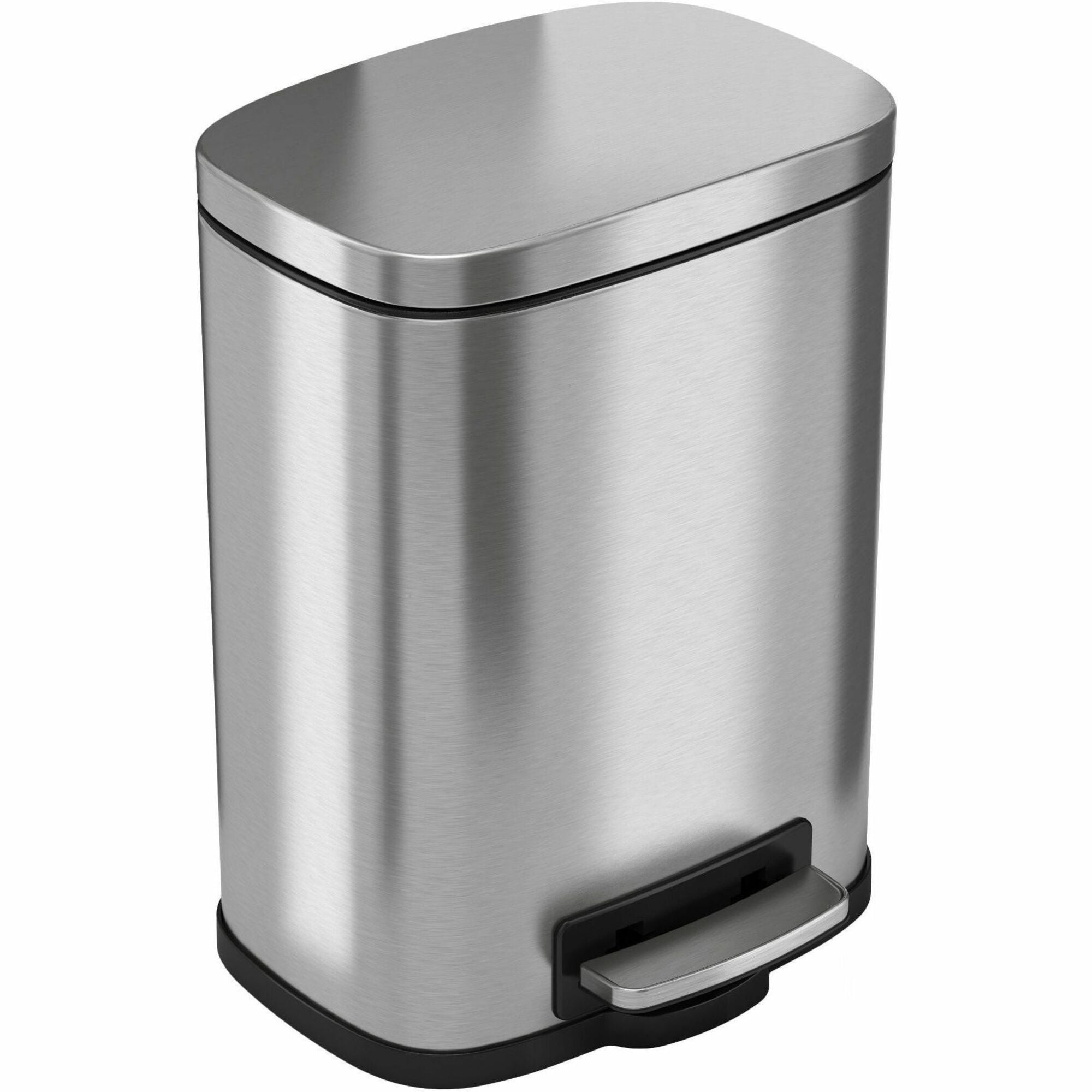 HLS Commercial Stainless Steel Soft Step Trash Can, 1.5 Gallon, Fire Resistant, Pedal Control, Fingerprint & Smudge Resistant, Lid Lock, Removable Inner Bin, Non-skid Rubber Feet, Handle, Gray, 1 Each