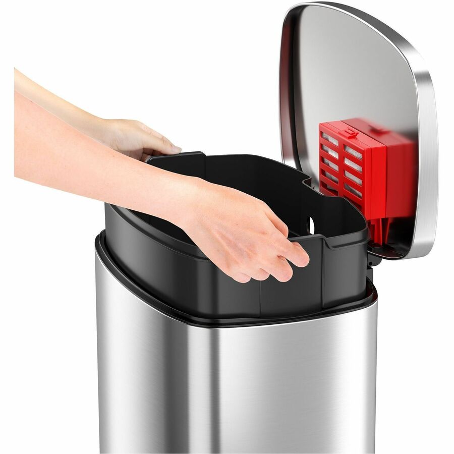 HLS Commercial Stainless Steel Soft Step Trash Can, 13 Gallon, Fire Resistant, Foot Pedal, Fingerprint & Smudge Resistant, Lid Lock, Removable Inner Bin, Non-skid Rubber Feet, Handle, Gray, 1 Each