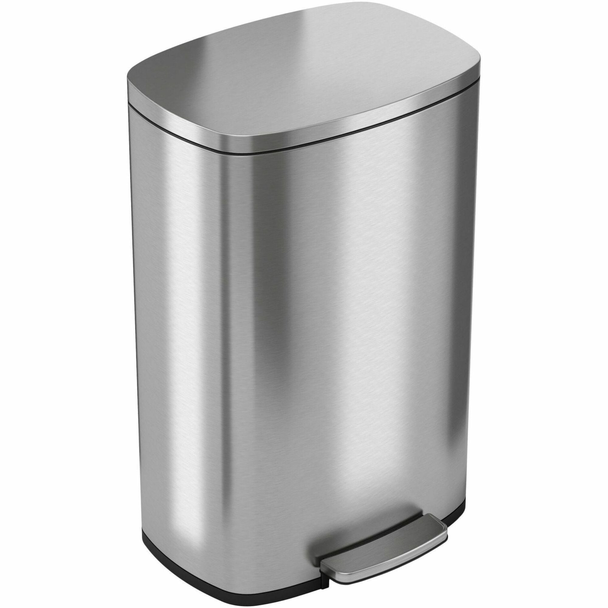 HLS Commercial Stainless Steel Soft Step Trash Can, 13 Gallon, Fire Resistant, Foot Pedal, Fingerprint & Smudge Resistant, Lid Lock, Removable Inner Bin, Non-skid Rubber Feet, Handle, Gray, 1 Each