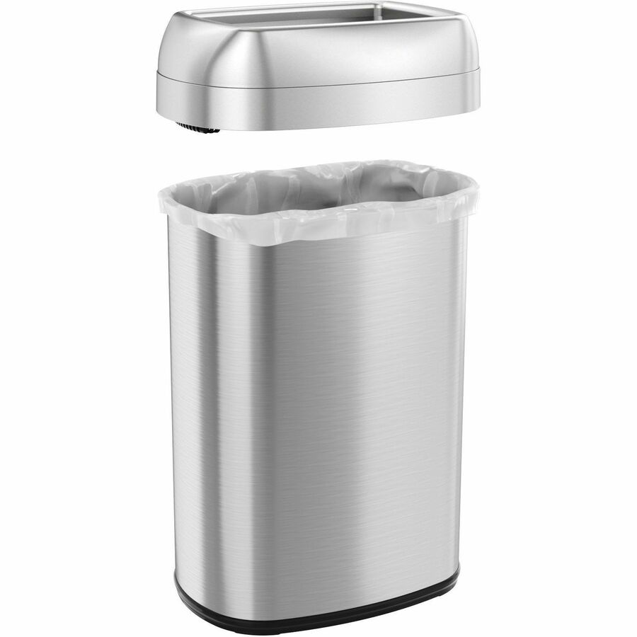 HLS Commercial Stainless Steel Open Top Trash Can, 13 Gallon, Elliptical, Manual, Heavy Duty, Fingerprint & Bacteria Resistant, Vented, Handle, Easy to Clean, Gray, 24.3" H x 11.5" W, 1 Each