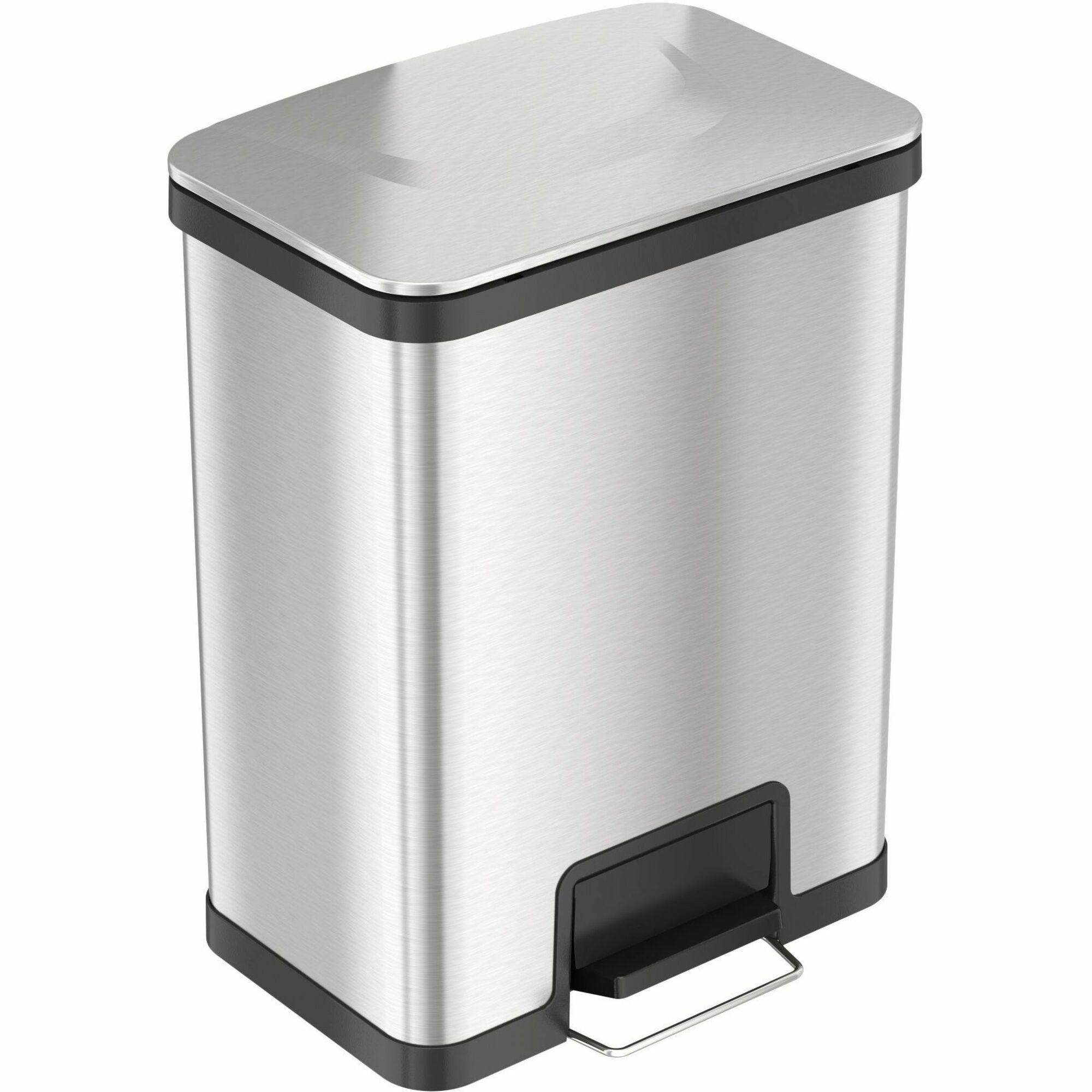 HLS Commercial AirStep Stainless Steel Step Trash Can, 13 Gallon, Rectangular, Manual Foot Pedal, Deodorizer, Smudge & Fingerprint Resistant, Vented, Gray/Black, 1 Each