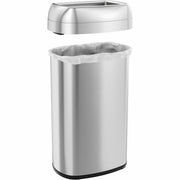 HLS Commercial Stainless Steel Open Top Trash Can, 16 Gallon, Elliptical, Manual, Heavy Duty, Fingerprint & Bacteria Resistant, Vented, Handle, Easy to Clean, Gray, 28.5" H x 11.5" W, 1 Each
