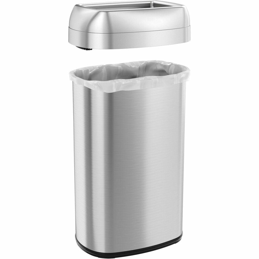 HLS Commercial Stainless Steel Open Top Trash Can, 16 Gallon, Elliptical, Manual, Heavy Duty, Fingerprint & Bacteria Resistant, Vented, Handle, Easy to Clean, Gray, 28.5" H x 11.5" W, 1 Each