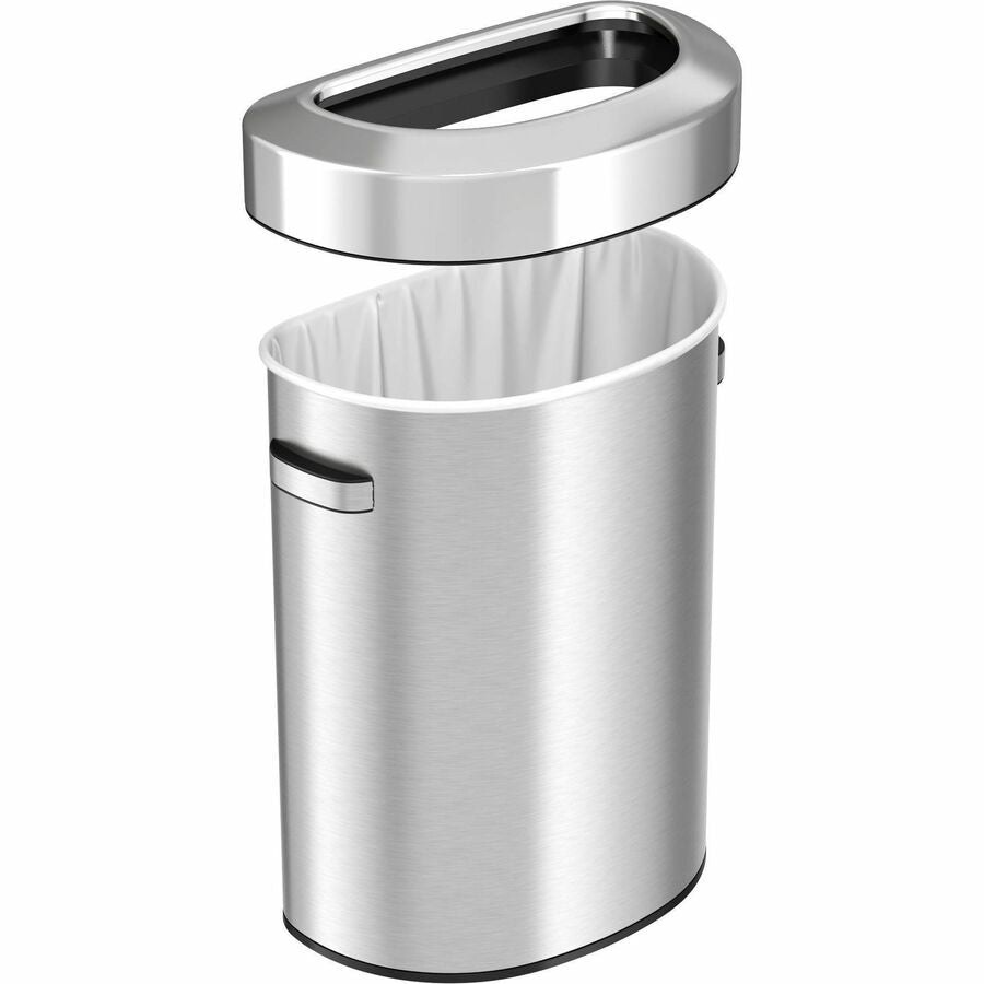 HLS Commercial Semi-Round Open Top Trash Can - 18 gal Capacity - Half-round - Fingerprint Proof, Smudge Resistant, Durable, Handle - 26" Height x 12.4" Width x 19.8" Depth - Stainless Steel - Silver - 1 Each