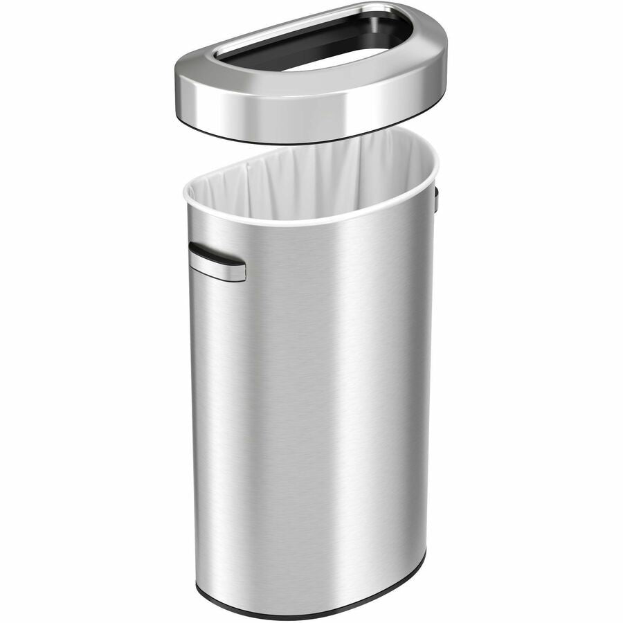HLS Commercial Semi-Round Open Top Trash Can - 23 gal Capacity - Half-round - Fingerprint Proof, Smudge Resistant, Durable, Handle - 33" Height x 12.4" Width x 19.8" Depth - Stainless Steel - Silver - 1 Each