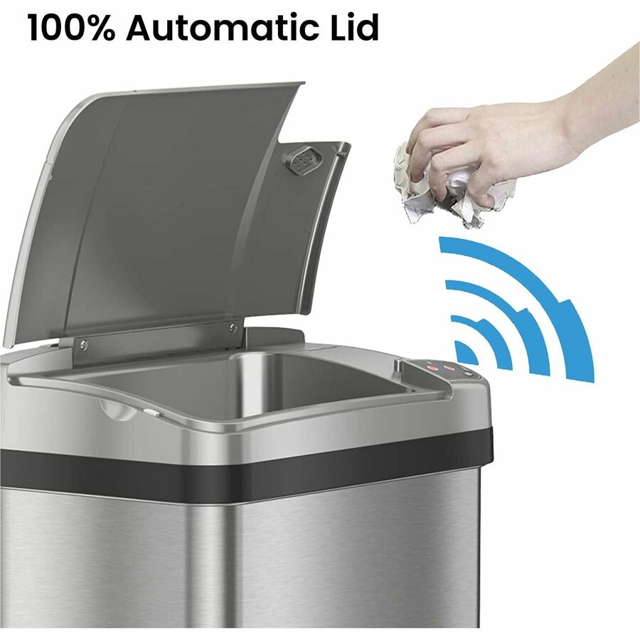 HLS Commercial Stainless Steel Sensor Trash Can - 4 gal Capacity - Rectangular - Touchless - Sensor, Fingerprint Resistant - 17.9" Height x 10.3" Width - Stainless Steel, ABS Plastic - Gray - 1 Each