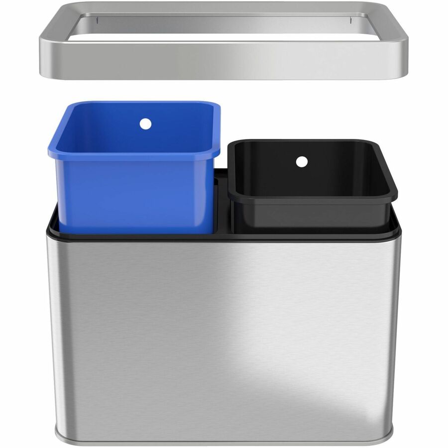HLS Commercial Stainless Steel Bin Receptacle, Multi-compartment, 5 Gallon Capacity, Rectangular, Manual, Fingerprint and Smudge Resistant, Durable, Easy to Clean, Handle, Gray, 12" x 10.3", 1 Each