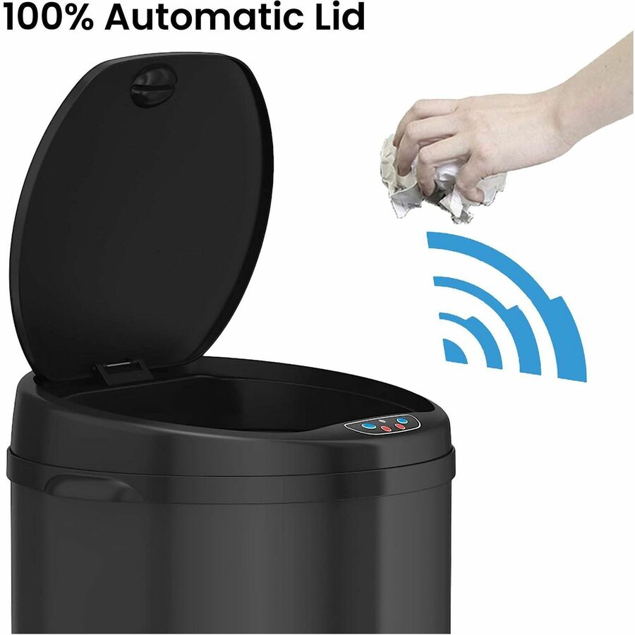 HLS Commercial 8-Gallon Sensor Trash Can - Hinged Lid - 8 gal Capacity - Round - 10.30" Opening Diameter - Touchless - Sensor, Bacteria Resistant, Vented, Handle, Mobility, Fingerprint Resistant - 20.2" Height x 11.6" Width - Black - 1 Each