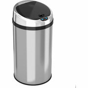 HLS Commercial 8-Gallon Sensor Trash Can, Touchless, Hinged Lid, Round, 9.80" Opening, Stainless Steel, Gray, Fingerprint & Smudge Resistant, Easy to Clean, 22.3" Height x 12" Width, 1 Each