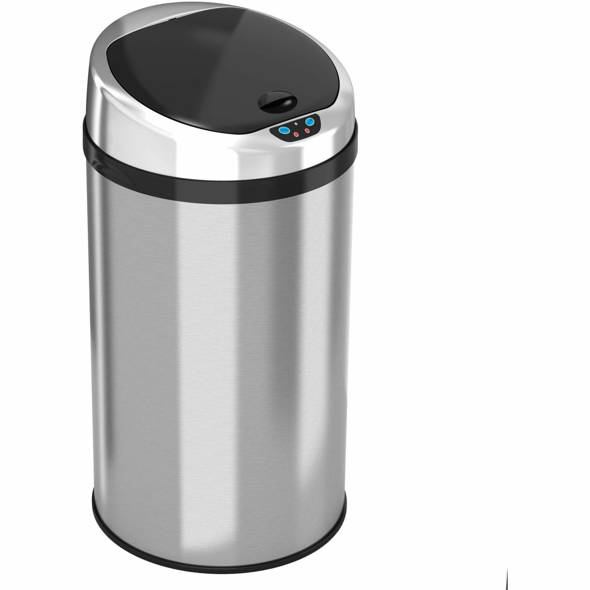 HLS Commercial 8-Gallon Sensor Trash Can, Touchless, Hinged Lid, Round, 9.80" Opening, Stainless Steel, Gray, Fingerprint & Smudge Resistant, Easy to Clean, 22.3" Height x 12" Width, 1 Each
