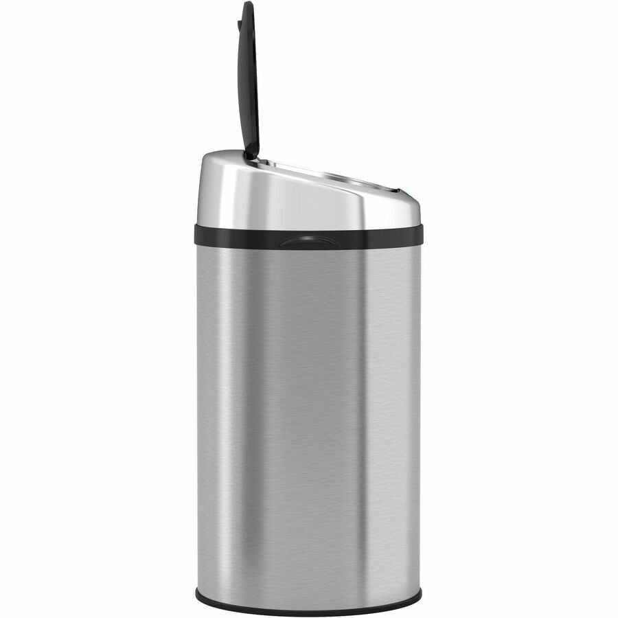 HLS Commercial 8-Gallon Sensor Trash Can, Touchless, Hinged Lid, Round, 9.80" Opening, Stainless Steel, Gray, Fingerprint & Smudge Resistant, Easy to Clean, 22.3" Height x 12" Width, 1 Each