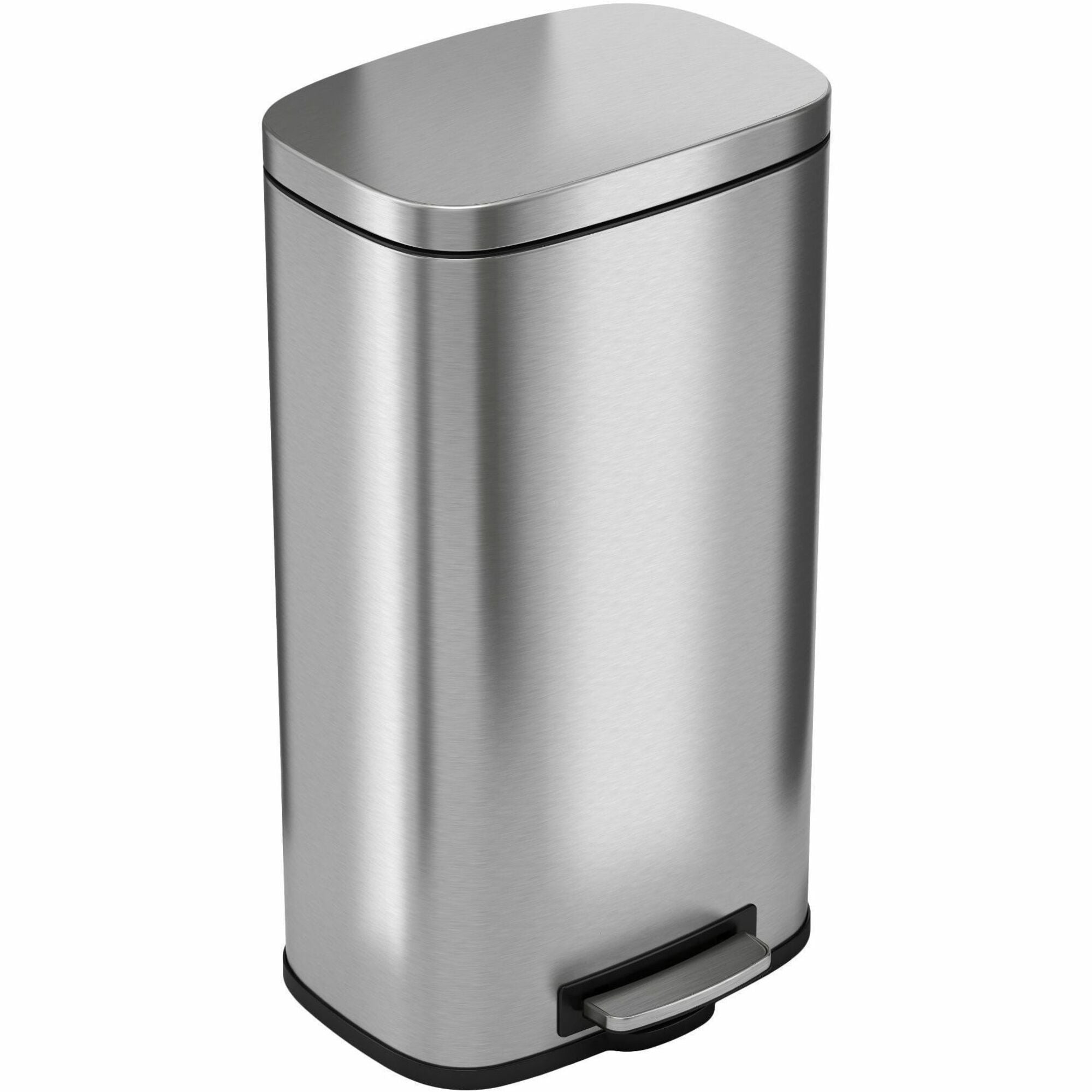 HLS Commercial Stainless Steel Soft Step Trash Can, 8 Gallon, Fire Resistant, Pedal Control, Fingerprint & Smudge Resistant, Lid Lock, Removable Inner Bin, Non-skid Rubber Feet, Handle, Gray, 1 Each