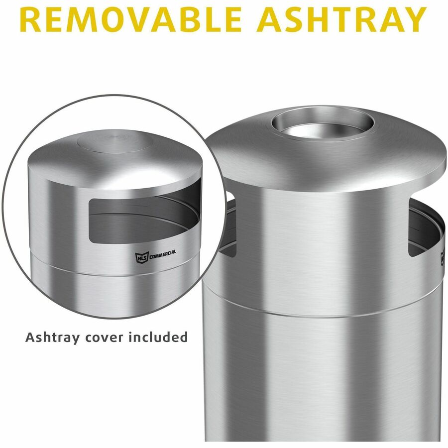 HLS Commercial 50-Gallon Dual Side-Entry Trash Can - 50 gal Capacity - Round - Durable, Compact, Smudge Resistant, Ash Pan, Water Resistant, Rust Resistant - 40.2" Height x 21.7" Width x 21.7" Depth - Stainless Steel - Silver - 1 Each
