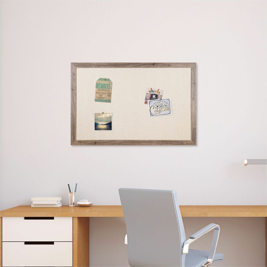 U Brands Linen Bulletin Board - 24" Board Height x 36" Board Width - Tan Linen Surface - Self-healing, Durable, Mounting System, Tackable, Sturdy, Damage Resistant - Rustic Wood Frame - 1 Each