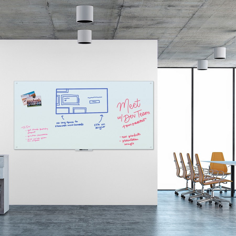 96" (8 ft) Width x 47" (3.9 ft) Height - Frosted White Glass Surface - Rectangle - Horizontal/Vertical - Magnetic - 1 Each