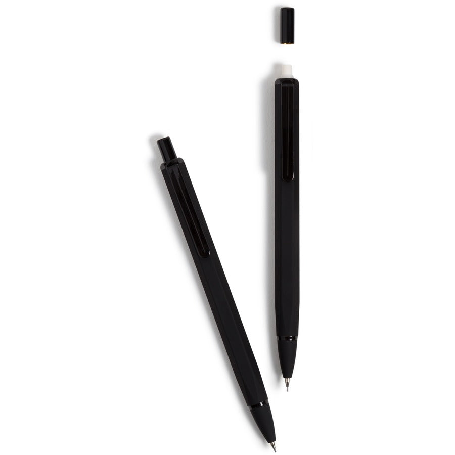 0.7 mm Black Lead - #2 - Refillable - Matte Black Metal, White, Rose Gold Barrel - 12
