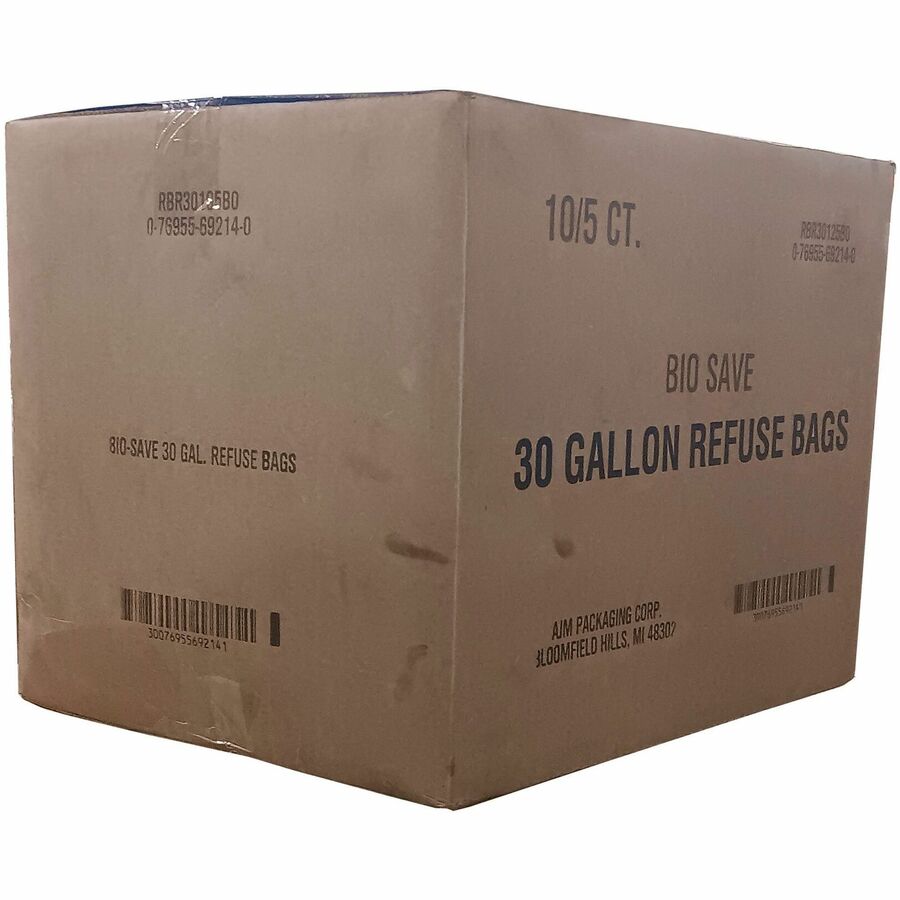 30 gal Capacity - 12" Length x 16" Width - Brown - Kraft - Waste Disposal - Recycled - 50 / Carton
