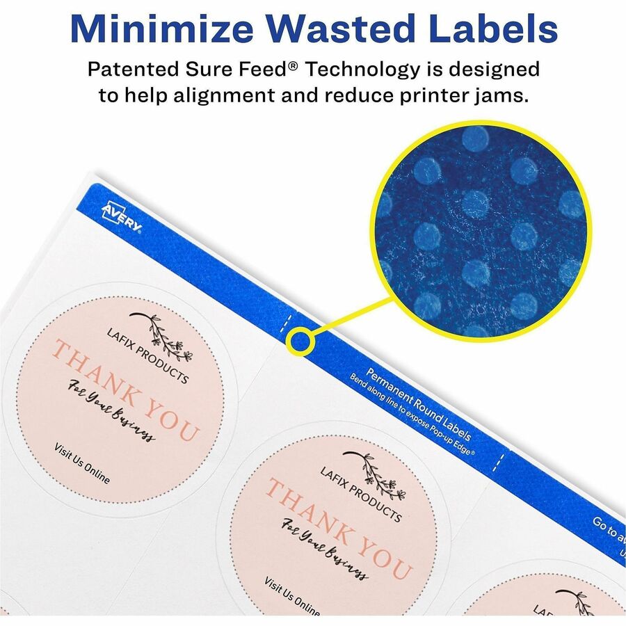 Avery&reg; Printable Round Labels, 2.5" , Matte White, 225 Labels (22562)
