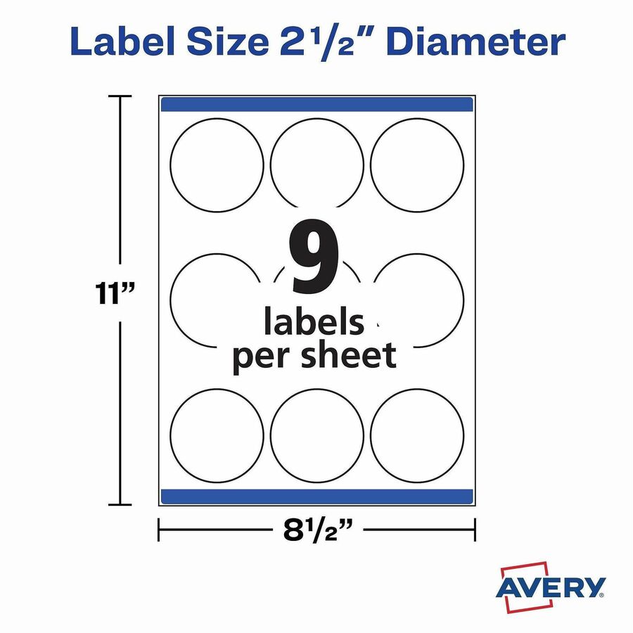 Avery&reg; Printable Round Labels, 2.5" , Matte White, 225 Labels (22562)