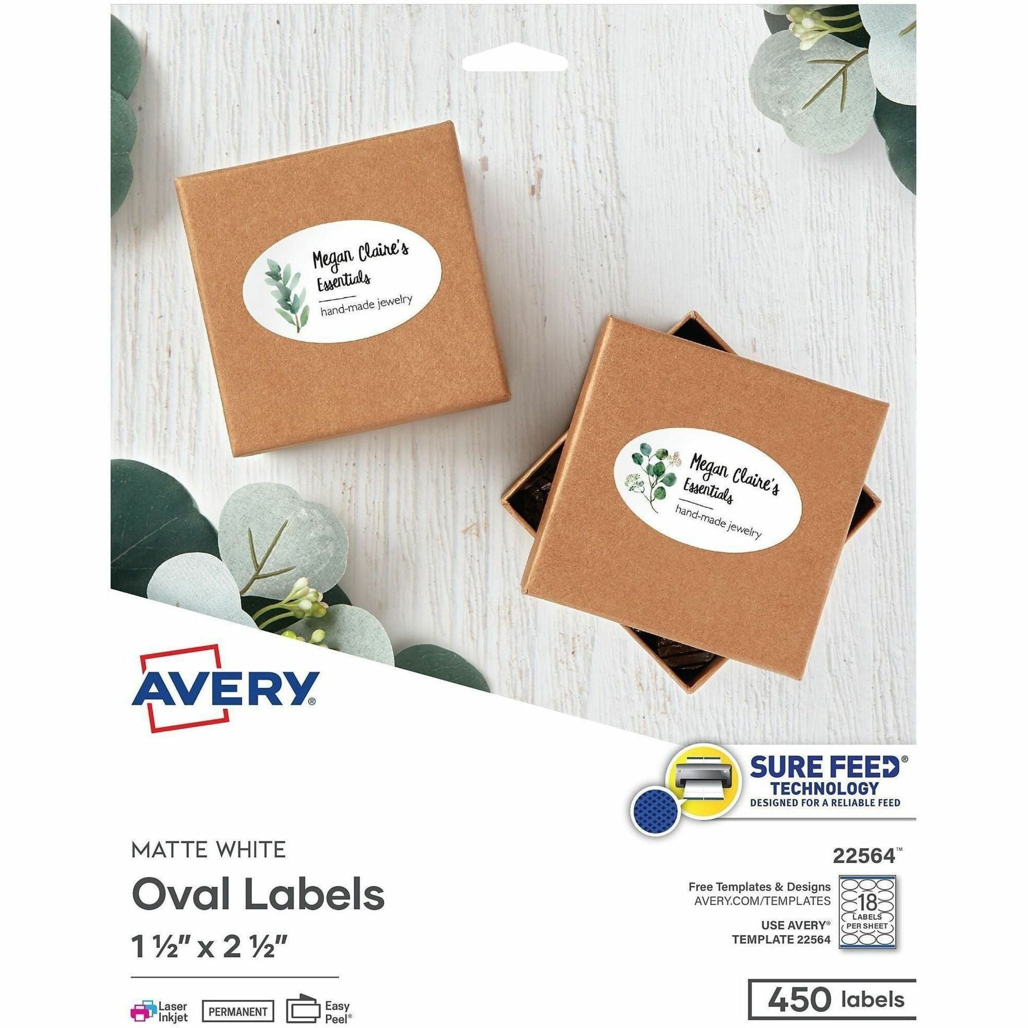 Avery&reg; Printable Oval Labels, 1.5" x 2.5" , White, 450 Labels (22564)
