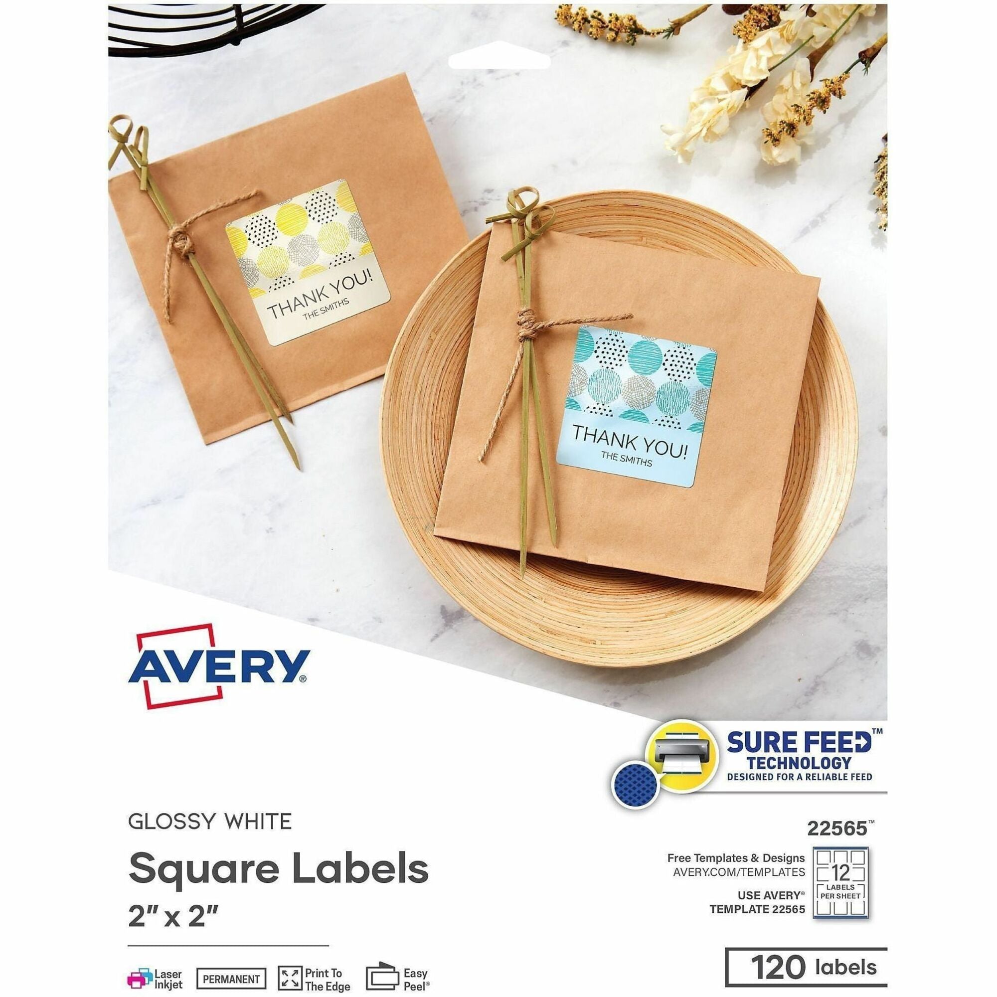 Avery&reg; Printable Square Labels, 2" x 2" , White, 120 Labels (22565)