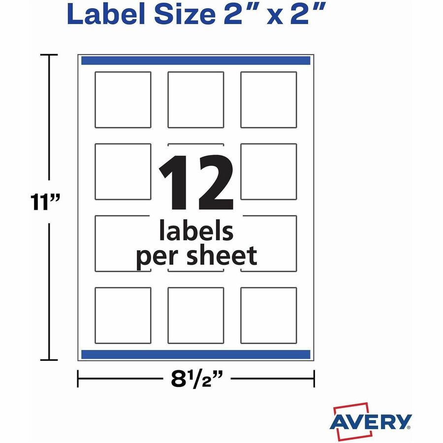 Avery&reg; Printable Square Labels, 2" x 2" , White, 120 Labels (22565)