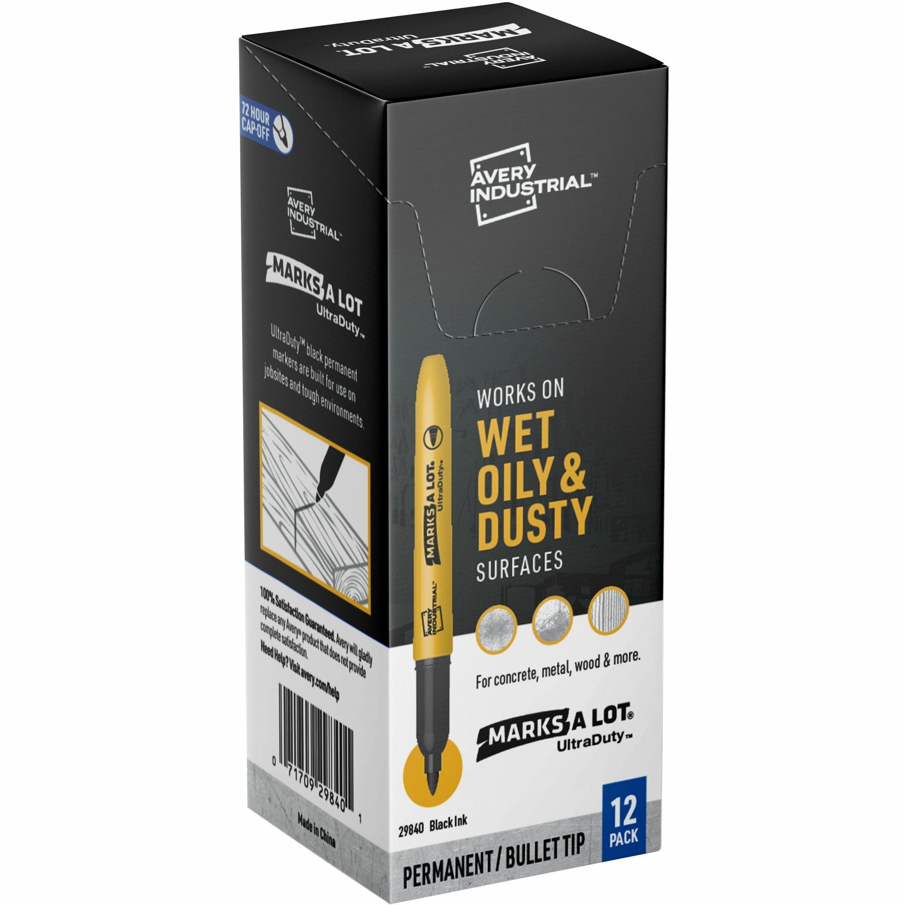 Avery Ultra Duty Marks-A-Lot Permanent Markers - 1 mm Bullet Marker Point - Black Ink - 12 / Pack