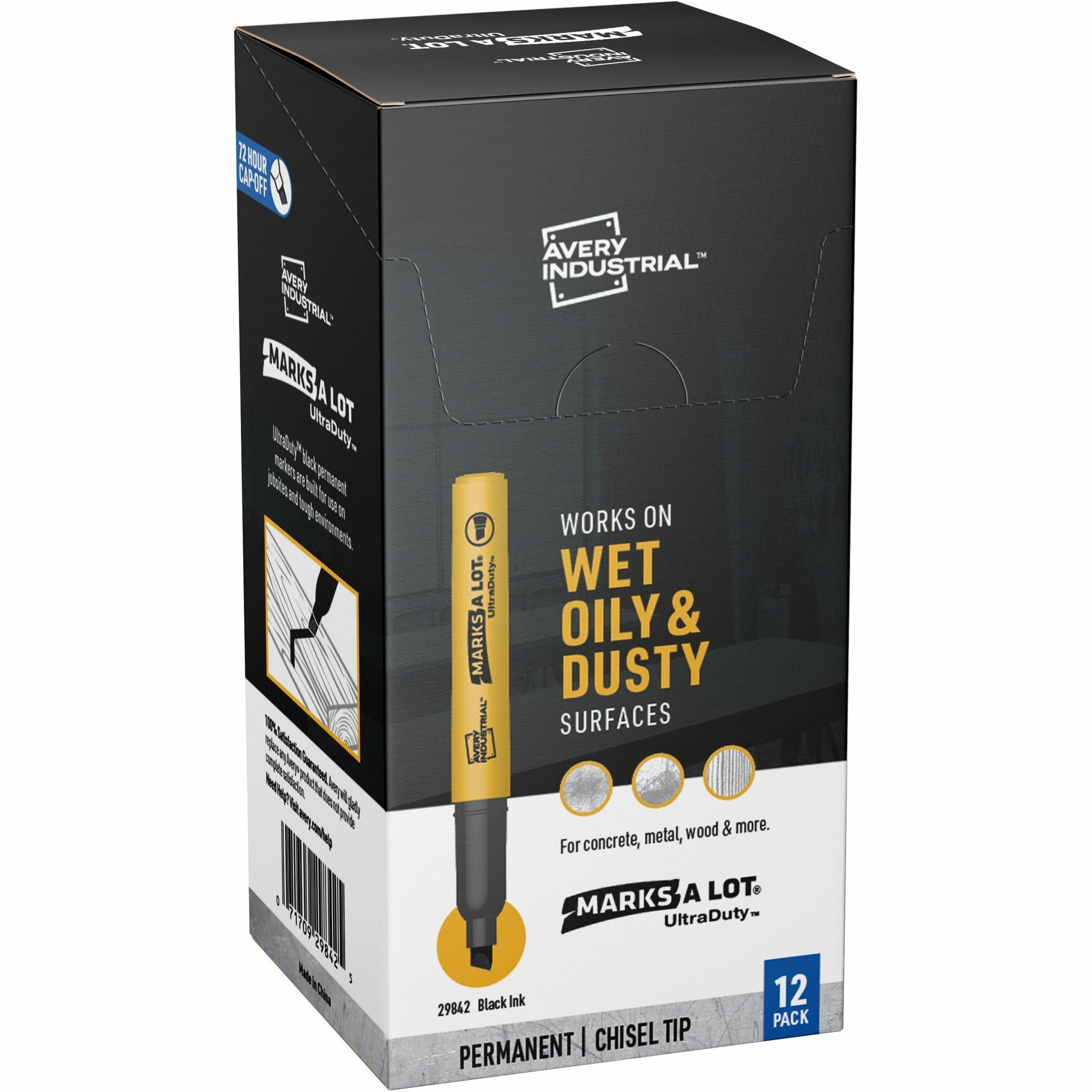 Avery Ultra Duty Marks-A-Lot Permanent Markers - 0.5 mm Chisel Marker Point - Black Ink - 12 / Pack