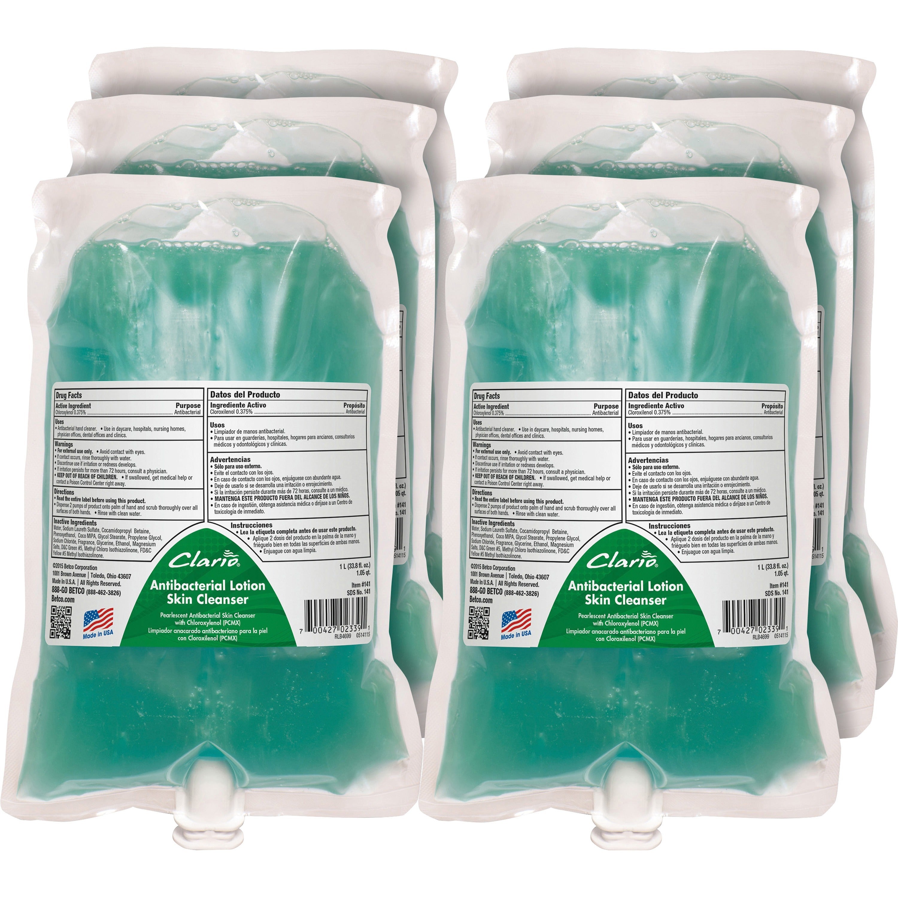 Betco Clario Dispenser Refills - Lotion - 1.06 quart - Tropical Hibiscus - Applicable on Hand - Skin - Anti-bacterial, Moisturising, Residue-free, Dirt Resistant - 6 / Carton