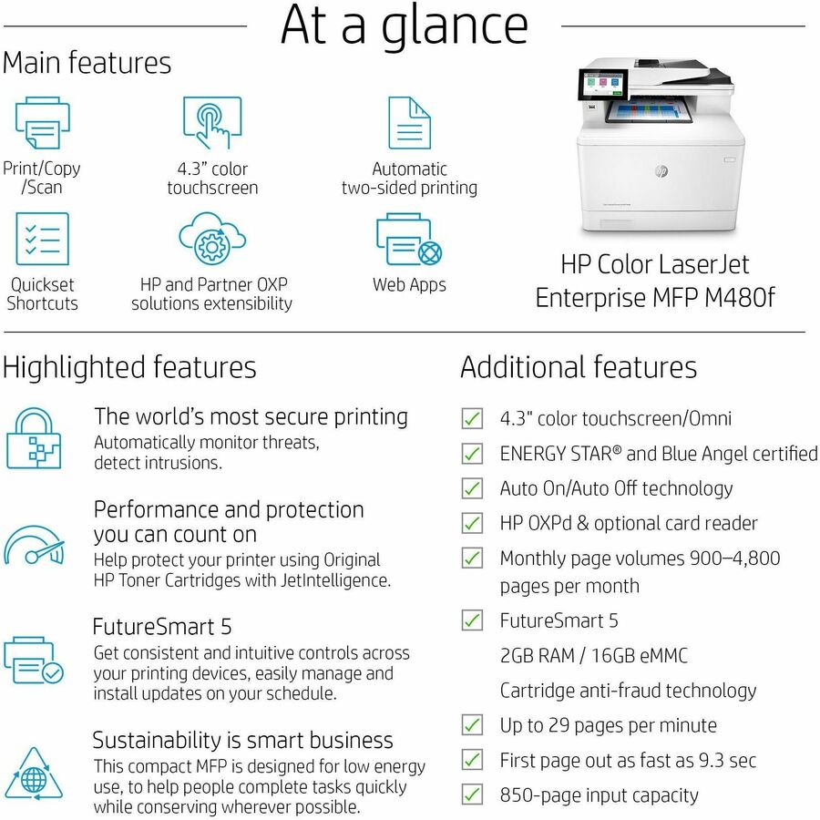 HP LaserJet Enterprise M480f Laser Multifunction Printer - Color