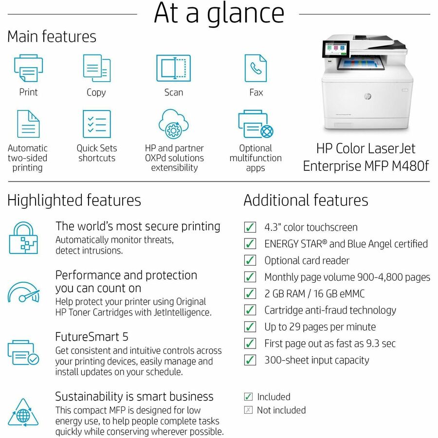 HP LaserJet Enterprise M480f Laser Multifunction Printer - Color