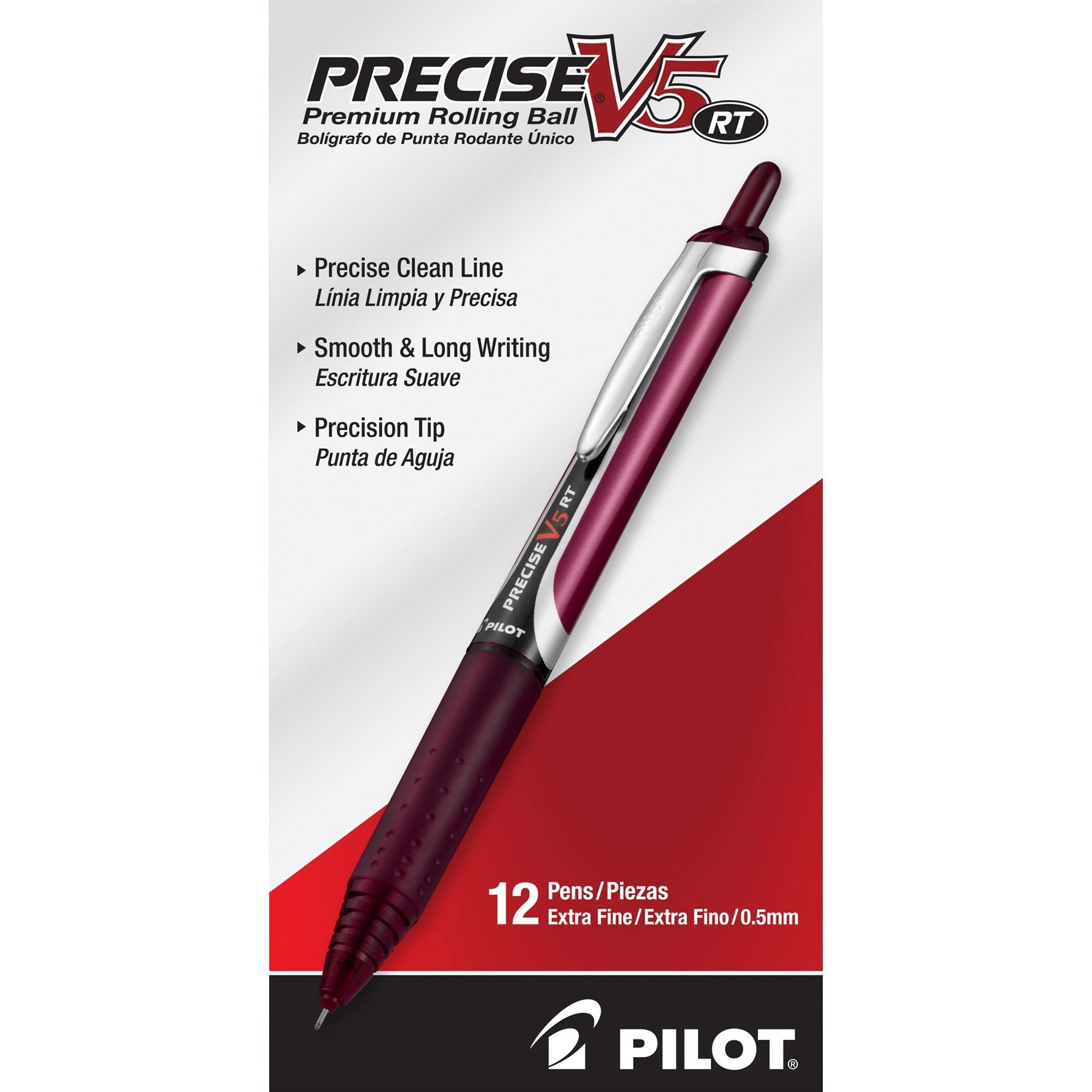 Pilot Premium Rolling Ball Pens - 0.5 mm Extra Fine Pen Point - Refillable - Retractable - Burgundy Ink - Liquid - Rubber Barrel - 1 Dozen