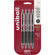 uniball™ 207 Needle Gel Pens - 0.7 mm Medium Needle Pen Point - Refillable - Retractable - Black Ink - Gel-based - Black Plastic Barrel - Tungsten Carbide, Stainless Steel Tip - 4 / Pack