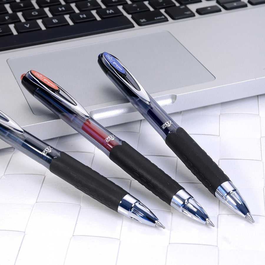uniball™ 207 Gel Pen - 0.7 mm Medium Conical Pen Point - Refillable - Retractable - Black Ink - Gel-based - Translucent Black Plastic Barrel - Tungsten Carbide Tip - 8 / Pack