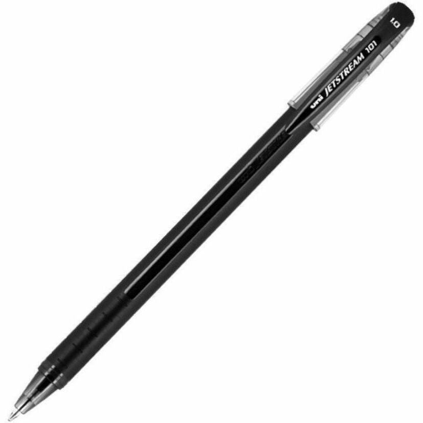 uniball™ Jetstream 101 Ballpoint Pen - 1 mm Medium Pen Point - Black Ink - Gel-based - Black Barrel - 1 Dozen