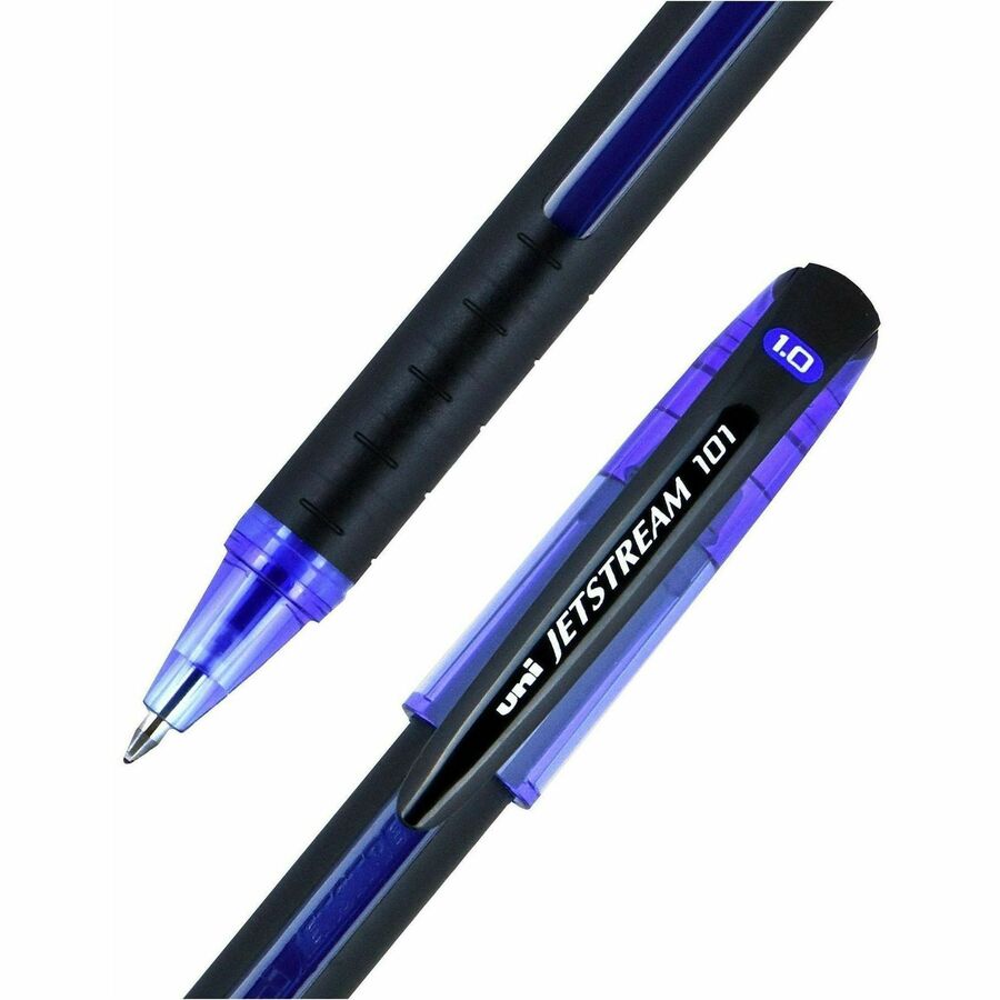 uniball™ Jetstream 101 Ballpoint Pen - 1 mm Medium Pen Point - Blue Ink - Gel-based - Black, Blue Barrel - 1 Dozen