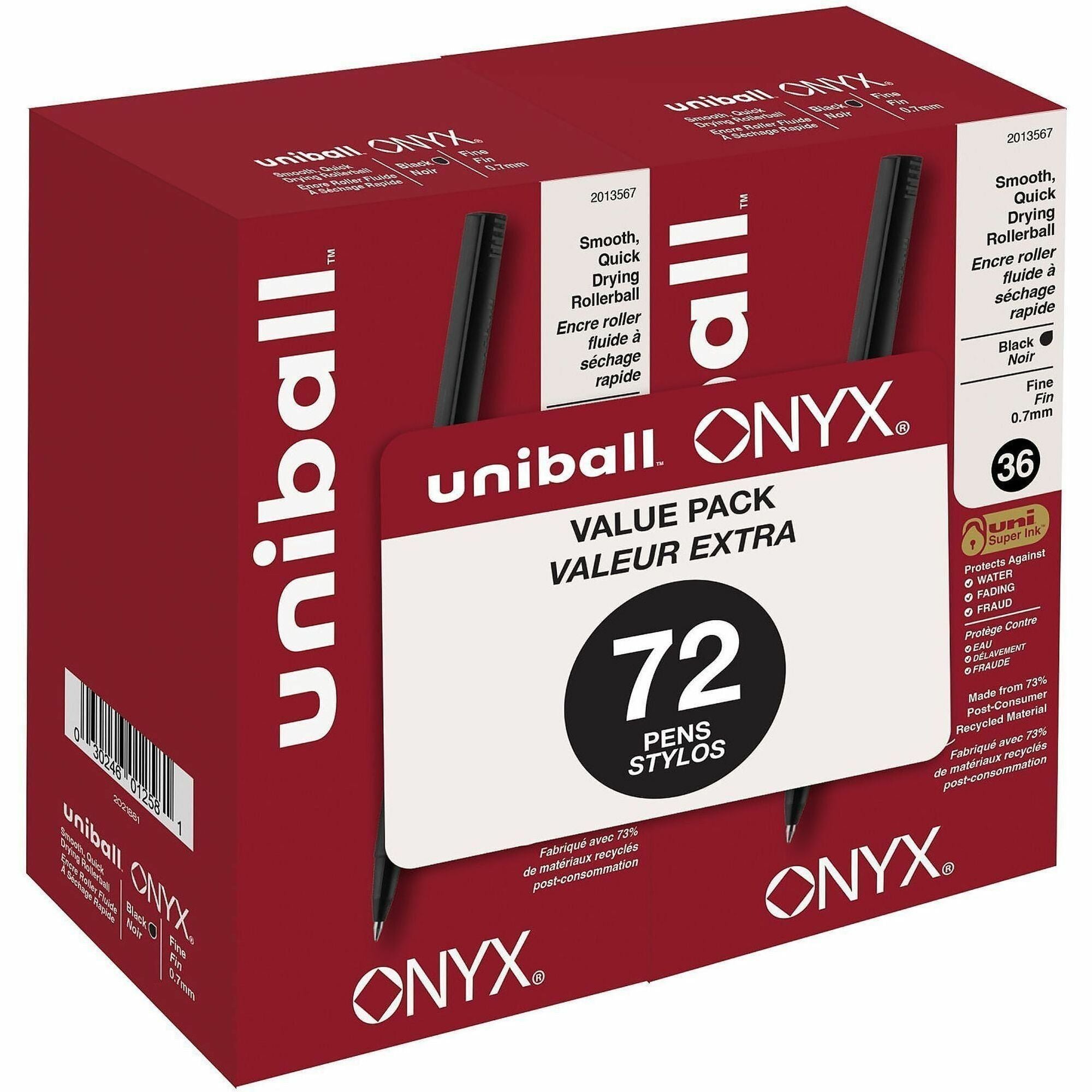 uniball™ Onyx Rollerball Pens - 0.7 mm Pen Point - Black Ink - Matte Black Barrel - 72 / Pack
