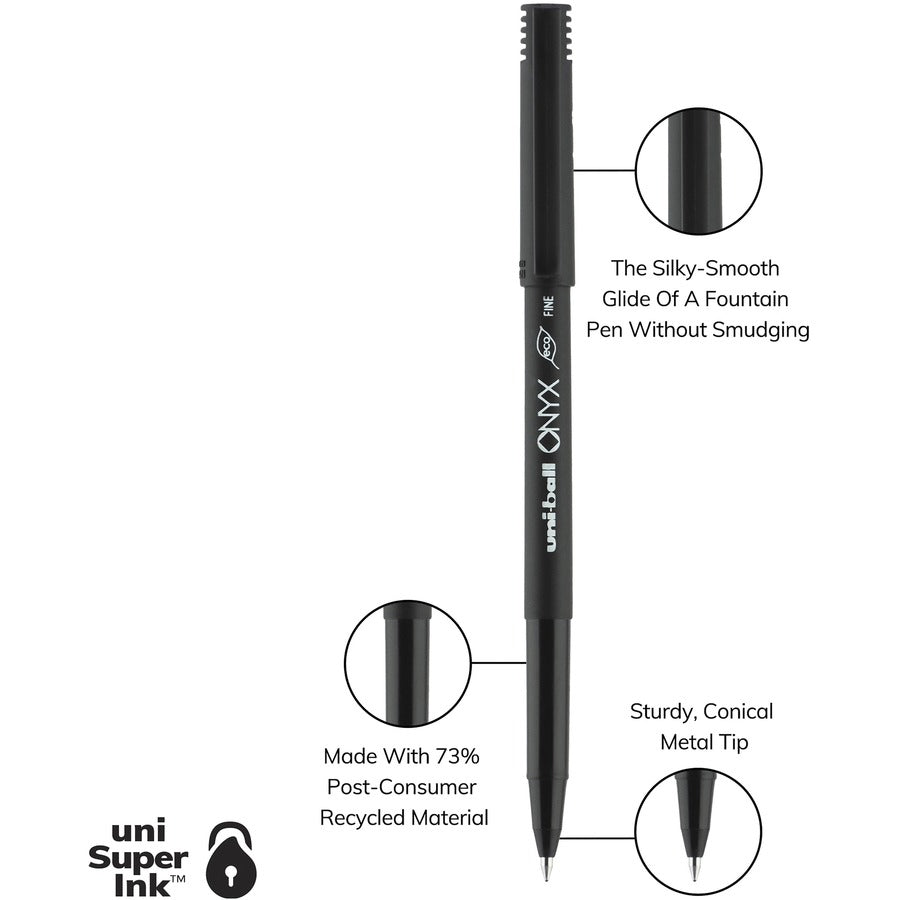 uniball™ Onyx Rollerball Pens - 0.7 mm Pen Point - Black Ink - Matte Black Barrel - 72 / Pack
