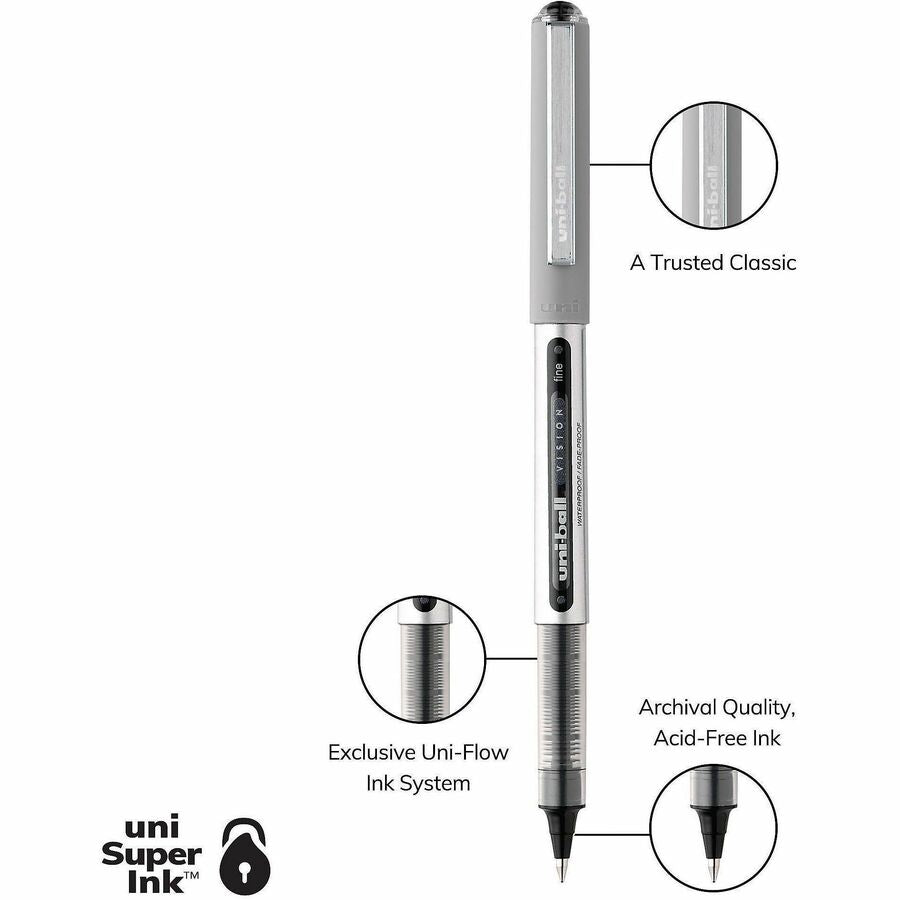 uniball™ Vision Rollerball Pen - 0.7 mm Fine Pen Point - Black Ink - 5 / Pack
