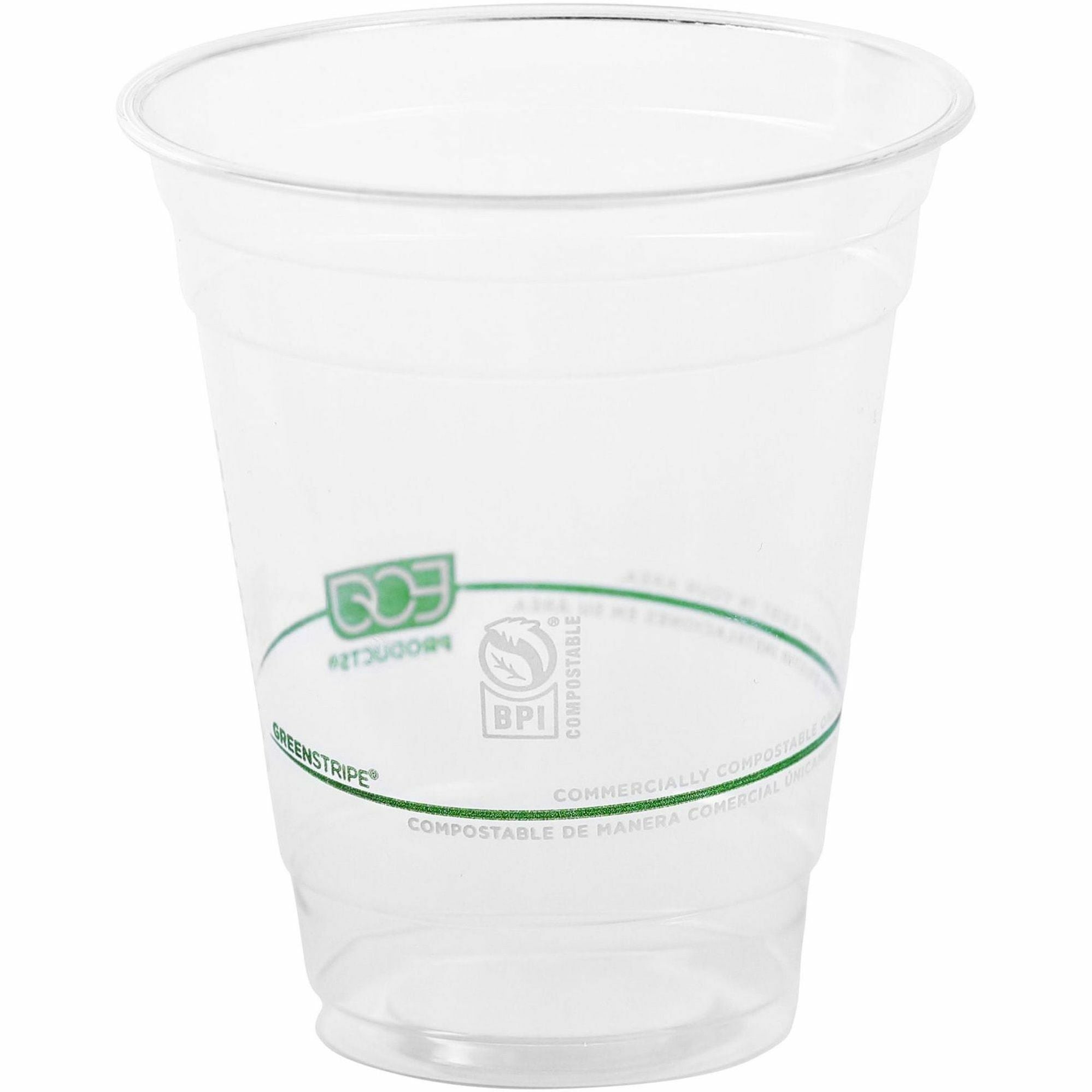 Eco-Products 12 oz GreenStripe Cold Cups - 12 fl oz - Clear, Green - Polylactic Acid (PLA) - Cold Drink - 1 Pack