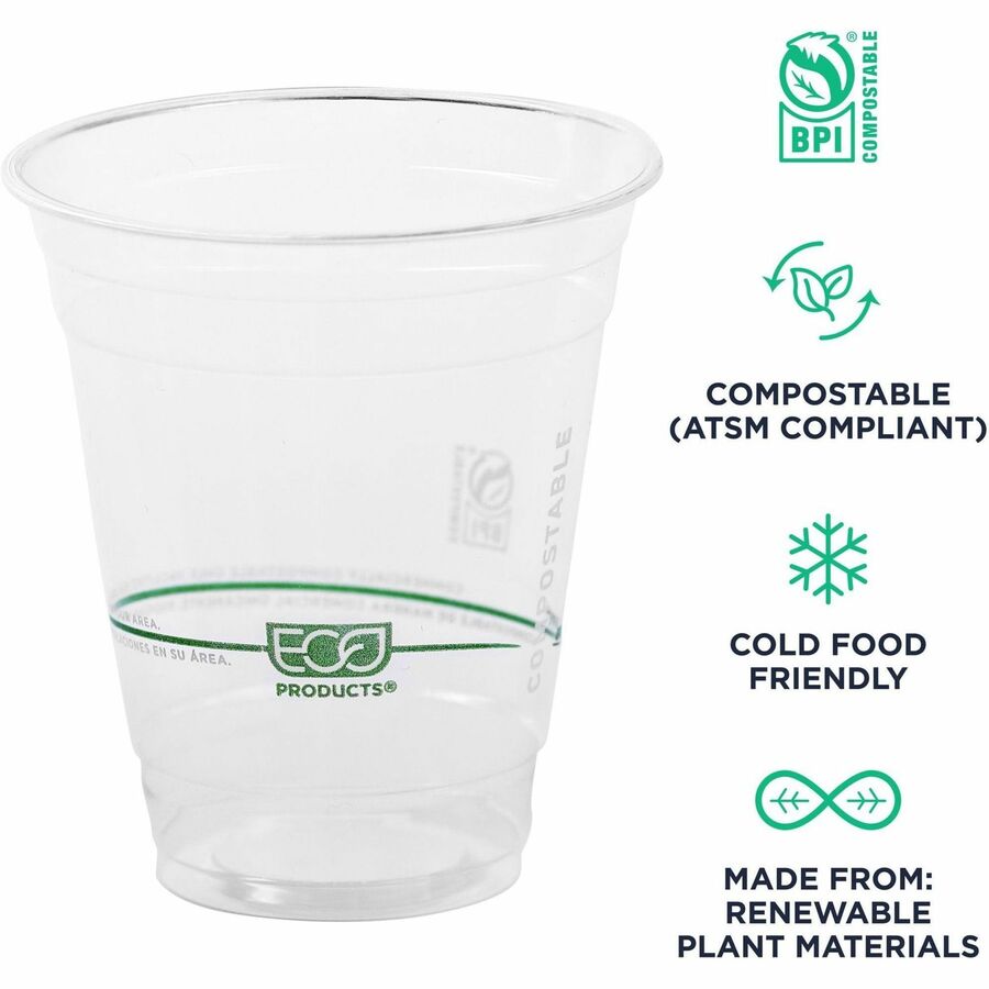 Eco-Products 12 oz GreenStripe Cold Cups - 12 fl oz - Clear, Green - Polylactic Acid (PLA) - Cold Drink - 1 Pack