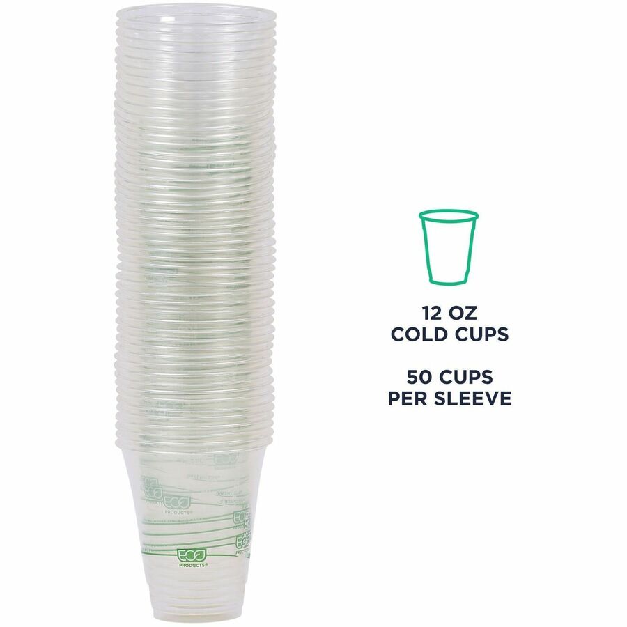Eco-Products 12 oz GreenStripe Cold Cups - 12 fl oz - Clear, Green - Polylactic Acid (PLA) - Cold Drink - 1 Pack